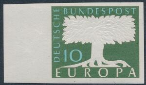 Bund. 1957. Cept. 10 pf. grøntyrkisblå. UTAKKET. Perfekt postfrisk. Michel EURO 400