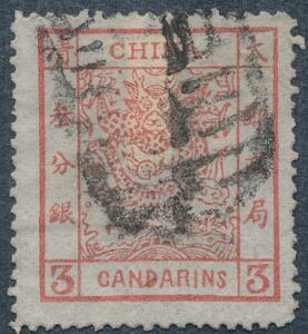 Kina. 1878. 3 Ca. rød. Pænt eksemplar.