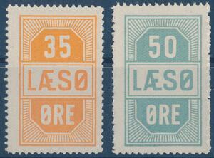 Dampskibsmærke. 1940. LÆSØ, 35 øre, orange og 50 øre, lysblå. Begge tk.11 12. Postfriske