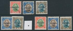 1931. Zeppelin. Indstikskort med postfrisk sæt, stemplet sæt og 2 ubrugte udgaver. Facit 6310