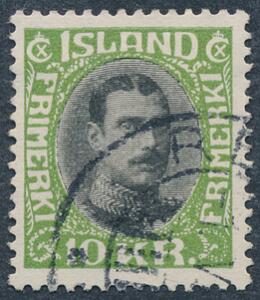 1931. Chr.X, 10 kr. grønsort. Pænt stemplet mærke. AFA 1500