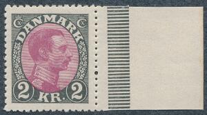 1925. Chr. X, 2 kr.grårødlilla. Meget smukt centreret postfriskt mærke. AFA 900