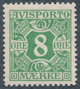 1914. 8 øre, grøn. Flot postfriskt mærke. AFA 1100