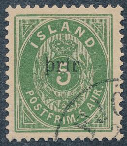 1897. Prir, 5 aur, grøn, Stort Prir. Flot stemplet mærke. AFA 5500. Attest Nielsen