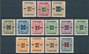 1918. 27 øres provisorier. Komplet sæt 13 værdier i usædvanlig smukt centreret postfrisk kvalitet. AFA 1240