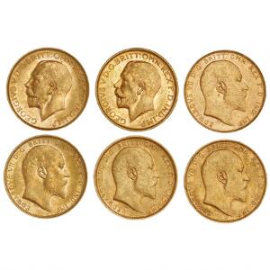 Australien, Sovereigns 1903 Sydney Mint 1906, 1909, 1915 Melbourne Mint 1908, 1914 Perth Mint, F 32, 33, 34. 6