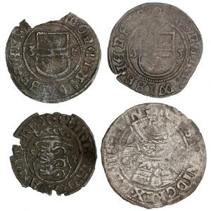 Christian III. Gotland, 1 søsling 1554, 1 skilling 1535, 1536, G 147, København, 2 skilling 1536, G 105, i alt 4 stk. i varierende kvalitet