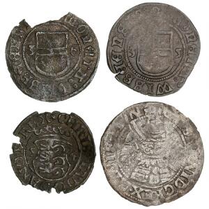 Christian III. Gotland, 1 søsling 1554, 1 skilling 1535, 1536, G 147, København, 2 skilling 1536, G 105, i alt 4 stk. i varierende kvalitet