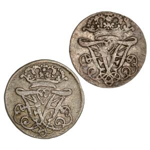 Norge, Frederik IV, 2 skilling 1702, ridset, 1706, NM 44, 48, H 7A, i alt 2 stk. i kval. 1 og 1