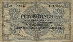 5 kr 1905, nr. 2138322 A, J. C. L. Jensen  Bang, Sieg 93, DOP 102, Pick 6, flere rifter og perf.