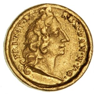 Frederik IV, guldjeton u. år 14 dukat, 0,89 g, G 350, F 232, ex. BR 389, lot 3261