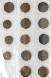 Christian VII, lille samling 12 og 1 skilling 1771 med enkelte med bogstaver og rossette indslået, i alt 14 stk. i varierende kvalitet