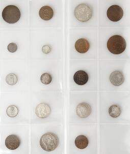 Dansk Vestindien, samling af mønter fra Frederik V, Dansk Amerikansk Mønt, Frederik VII og Christian IX, i alt 19 stk. i varierende kvalitet