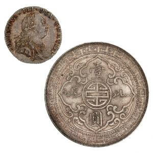 England, George III, 6 pence 1787, 1-01, KM 606.1, Victoria, trade dollar 1899, KM T 5, 2 stk.