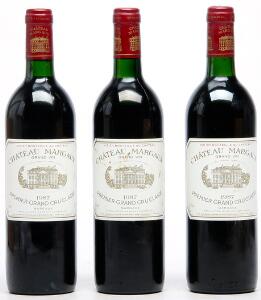 3 bts. Château Margaux, Margaux. 1. Cru Classé 1987 A-AB bn.