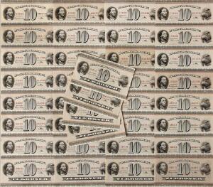 Samling af 10 kr sedler fra 1955 - 1963, i alt 36 stk. fra diverse serier og med diverse underskriftskombinationer - alle kval. 1 eller bedre