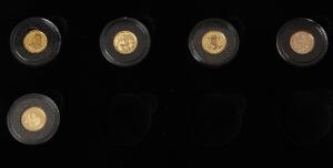 Samling, Verdens mindste guldmønter, 5 stk. inkl. Finland, 20 euro 2005 Mønthuset Danmark