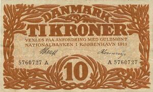 10 kr 1913 A, nr. 5760727, Lange  Kornerup, Sieg 103, DOP 114