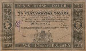 Dansk Vestindien, 2 vestindiske dalere 1898, No. 7826, Sieg 14, Pick 8b, blanket med 3 underskrifter