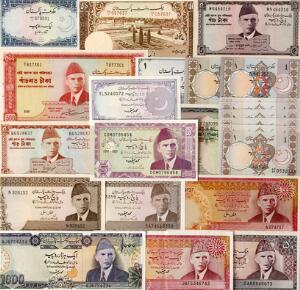 Pakistan, lille lot overvejende nyere ucirkulerede sedler, flere bedre typer imellem, i alt 23 stk.