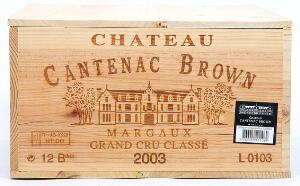 12 bts. Château Cantenac Brown, Cantenac - Margaux. 3. Cru Classé 2003 A hfin. Owc.