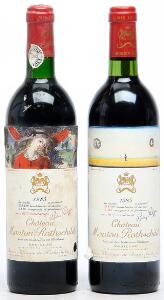 1 bt. Château Mouton Rothschild, Pauillac. 1. Cru Classé 1985 A-AB bn.  etc. Total 2 bts.