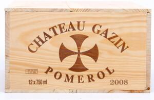 12 bts. Château Gazin, Pomerol 2008 A hfin. Owc.