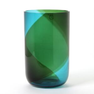 Tapio Wirkkala Glasvase  Coreano. Klart glas indlagt med bånd af lysblå og grønt glas. Formgivet 1966. Udført af Venini. Graveret signatur Venini TW 87.