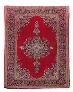 Keshan tæppe, Persien. Stavmedaljon på åben rød bund. 1960-1970. 213 x 137.