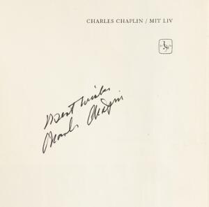 Collection of 11 vols. of fiction, all in Danish, all inscribed by authors, incl. Charles Chaplin. 11