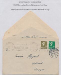 1950-1957. Interessant korrespondance med 3 breve sendt mellem Færøerne og nord Norge.