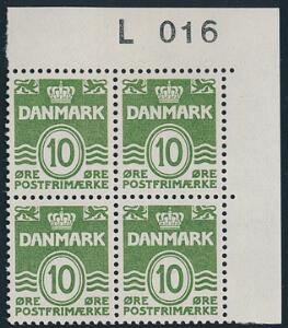 1962. Bølgelinie, 10 øre, grøn. Øvre marginalblok L016. Postfrisk