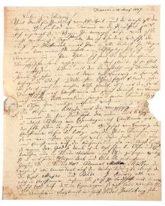 Important autograph letter by J.C. Dahl Autograph letter to Schiertz signed by the Norwegian painter J.C. Dahl. Dated Dresden 14 May 1837.