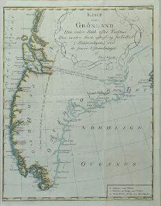 Greenland Paul Egede Kort over Grönland Den östre Siide efter Torfæus Den vestre Siide aflagt og forbedret i Sammenligning [...].