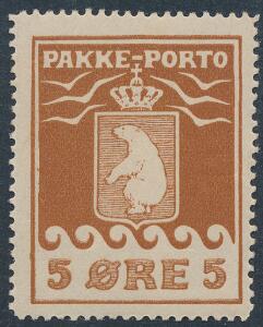 1915. 5 øre, brun. Postfrisk. AFA 3500