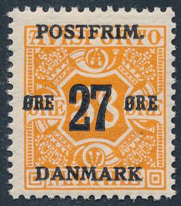 1918. 2738 øre, orange. Variant STØRRE AFSTAND MELLEM R-E i ØRE. Postfrisk. Undervurderet i AFA til kun 1000