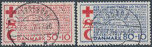 1966. Røde Kors. LUXUS-stemplet sæt, begge med retvendte stempler i 1966. Et sjældent sæt i denne kvalitet