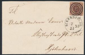 1851. 4 RBS Ferslew. PRAGT-brev med perfekt stumt stempel og retvendt ECKERNFÖRDE 7.12.51. Mærket let beklippet i syd.