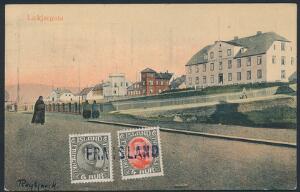 1920. Chr.X. 4 aur, grårød og 6 aur, grå. På bagsiden af postkort sendt til TJEKKOSLOVAKIET, stemplet  FRA ISLAND