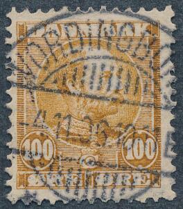 1905. Chr. IX, 100 øre gulbrun. PRAGT-stempel VORDINGBORG 4.11.06. Et svært mærke i denne kvalitet, og dette er tilmed brugt i 1906.
