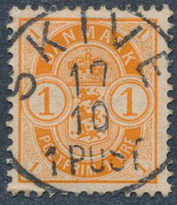 1902. 1 øre, orange. LUXUS-stempel SKIVE 17.10.1POST.