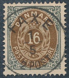 1875. 16 øre, tk.14. PRAGT-stempel FAXE 1.5.