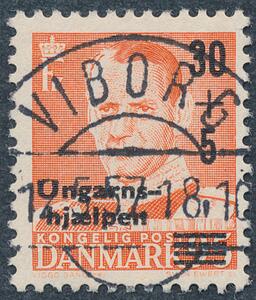 1957. Ungarnshjælpen. 30595 øre, orangerød. LUXUS-stempel VIBORG 12.5.57.