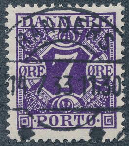 1930. 7 øre, violet. LUXUS-stempel RANDERS 14.7.33. Et sjældent mærke i denne kvalitet.