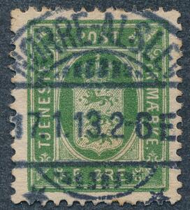 1902. 5 øre, grøn. Tk.12. LUXUS-stempel NØRRE-ALSLEV 17.1.13.