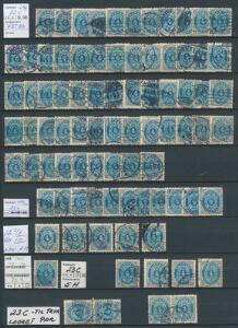 1903. 4 øre, gråblå. Vm.III. Planche med 84 stemplede mærker incl. flere med omvendt vandmærker. AFA 14980
