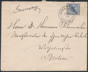 Tysk post i Kina. 1899. 25 pf. ultramarin single på brev 5.6.1899 til Berlin