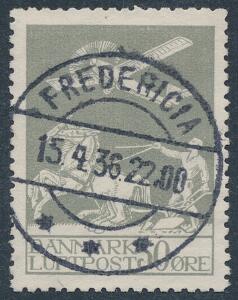 1929. Gl. luftpost 50 øre, grå. Pragtstemplet FREDERICIA 15.4.36