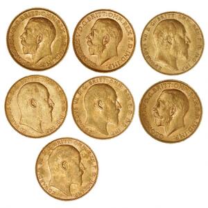 England, sovereigns 1904, 1907, 1910, 1911, 1912, 1913, F 400, 404. 6