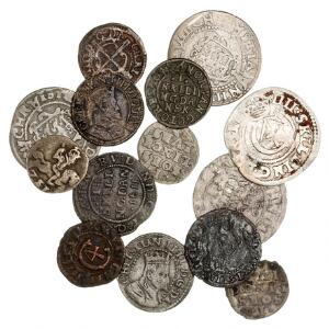 Christian IV, lille samling af diverse søsling, skilling og skilling lybsk mønter, i alt 14 stk. i varierende kvalitet med enkelte bedre iblandt